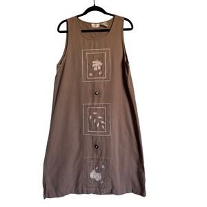 Mushroom‎ Grandma Core Erika Collection Brown Linen Blend Embroidered Dress M